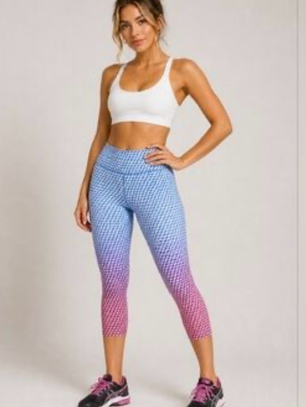 Athleta Blue to Pink Gradient Textured High-Waist Cropped Leggings